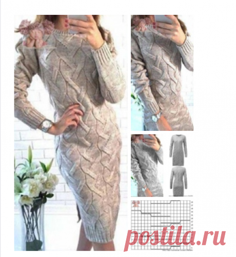 ПОТРЯСАЮЩЕЕ ПЛАТЬЕ С КРУПНЫМИ КОСАМИ СПИЦАМИ.. | Вязание - рукоделие 💖