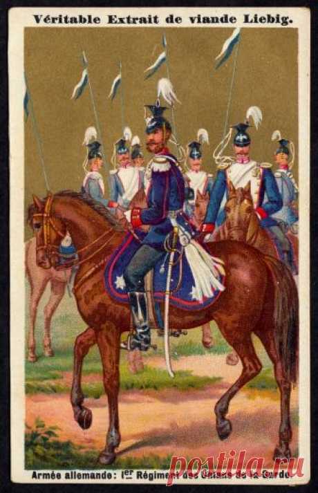 Liebig Tradecard S125 - 1st Guards Uhlans Liebig's Beef Extract "German Army Uniforms" French issue, 1893