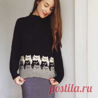 #вязание #рукоделие 
Жаккардовые котики для джемпера.