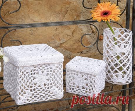Ажурные чехлы для вазы и шкатулок - схема вязания крючком. Вяжем Все для дома на Verena.ru