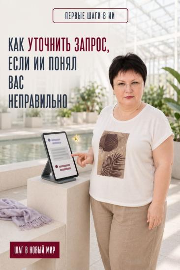 Если ответ ИИ оказался не таким, как вы ожидали, не обязательно начинать разговор заново. Продолжите тот же диалог и уточните, что нужно изменить: «Я имела в виду другое», «Учти эти условия», «Объясни проще» или «Приведи пример из жизни».

Полезная привычка: получить ответ → оценить → уточнить → продолжить. Сохраните эту подсказку, чтобы помнить: иногда достаточно одного понятного уточнения, чтобы получить более подходящий ответ.
