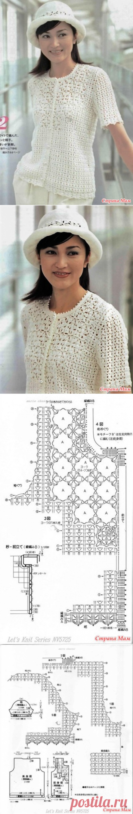 Ажурный жакет с цветочными вставками на кокетке. Крючок. - ВЯЗАНАЯ МОДА+ ДЛЯ НЕМОДЕЛЬНЫХ ДАМ - Страна Мам