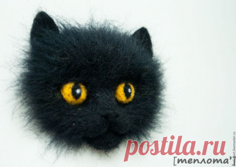 Купить Брошь валяная &quot;Уголёк&quot; - брошь, котоброшка, котоброшь, черный кот, брошка