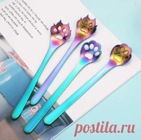 Радужные чайные ложки в виде кошачьих лапок