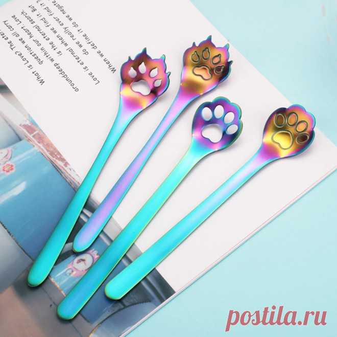 Радужные чайные ложки в виде кошачьих лапок