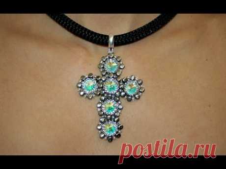 CROSS CHOKER WITH SWAROVSKI RIVOLI - www.perlinebijoux.com