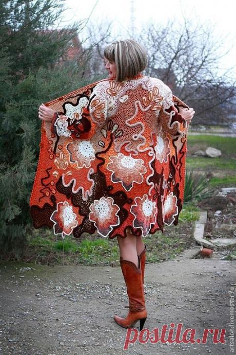 Купить Кардиган "Игривая осень" - Вязание крючком, вязанный кардиган, вязанное пальто