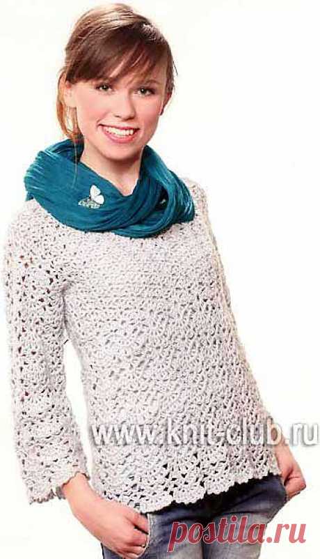 Ажурный пуловер крючком / knit-club.ru
