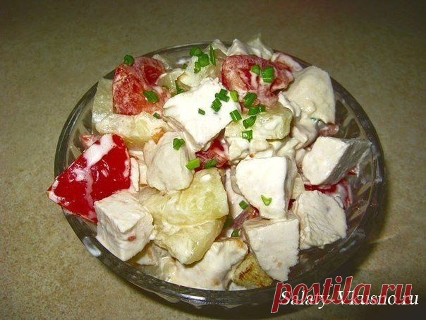 Рецепт салата "Любимая женщина" с курицей и ананасами