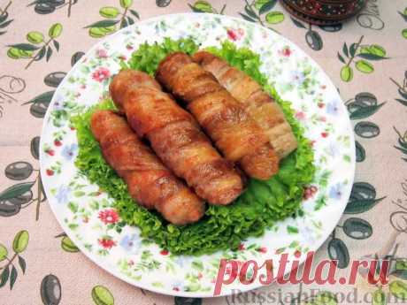 Рецепт: Закусочные рулетики из бекона, хлеба и сыра на RussianFood.com