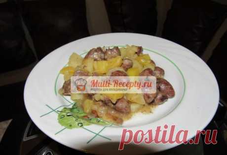 Сердечки куриные с картофелем тушенные в мультиварке.