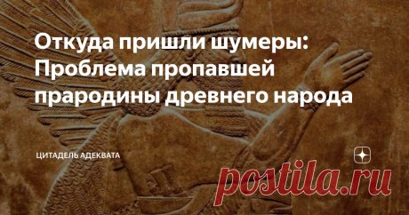 Откуда пришли шумеры: Проблема пропавшей прародины древнего народа Есть гипотеза, что шумеры пришли в Междуречье с берегов Инда, в то время населённых дравидскими, а значит, чернокожими племенами. Но эта очень полезная, ибо вызывающая бурление в рядах расово неравнодушной публики, гипотеза, к сожалению, не нашла подтверждения. Проблема же происхождение шумеров — остаётся. Хотя и понимается чаще всего ложно. Ибо касается происхождения народа, а не цивилизации.  Всякую пробл...