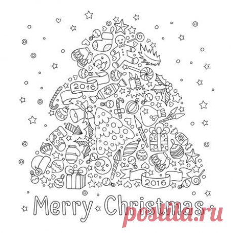 Pattern for coloring book. Christmas hand-drawn decorative elements in vector. Christmas tree from Christmas decorative elements. 123RF - Миллионы стоковых фото, векторов, видео и музыки для Ваших проектов.