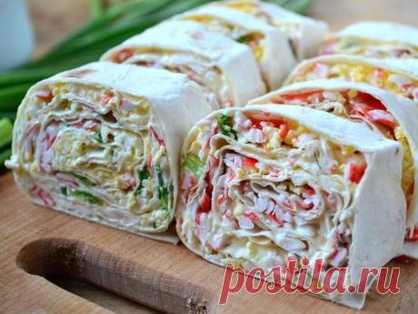 ОТМЕННАЯ ЗАКУСКА ИЗ ЛАВАША С КРАБОВЫМИ ПАЛОЧКАМИ | Самые вкусные кулинарные рецепты