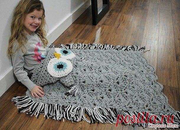 Плед с капюшоном-совушкой крючком из толстой пряжи — DIYIdeas