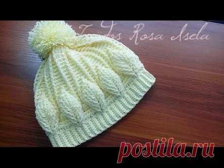 Gorro con hojas en relieve crochet - YouTube