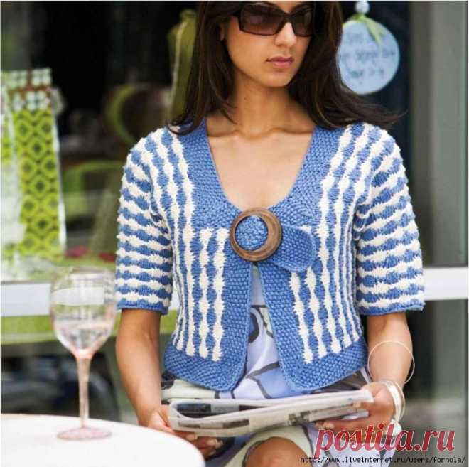 Летний двухцветный жакет Bijou. Спицами. Размеры: 42 - 62. / Обсуждение на LiveInternet - Российский Сервис Онлайн-Дневников