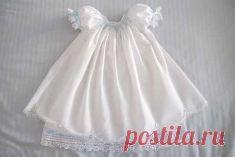 Christening/Blessing gown. White with blue от ClassyBabyCreations
