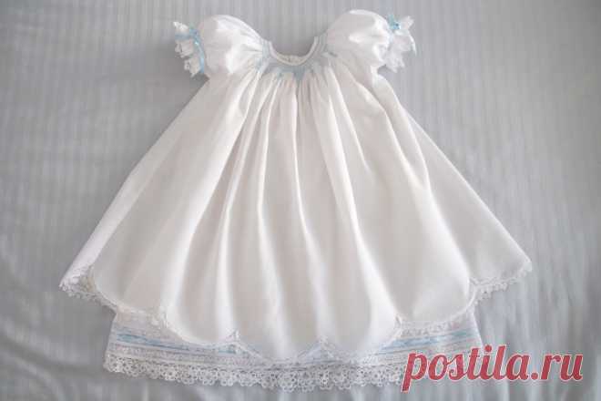 Christening/Blessing gown. White with blue от ClassyBabyCreations