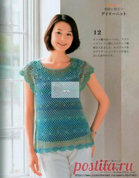 БИРЮЗОВЫЙ АЖУРНЫЙ ТОП - ТУНИКА - РЕГЛАН.