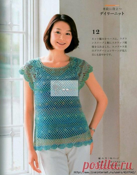 БИРЮЗОВЫЙ АЖУРНЫЙ ТОП - ТУНИКА - РЕГЛАН.