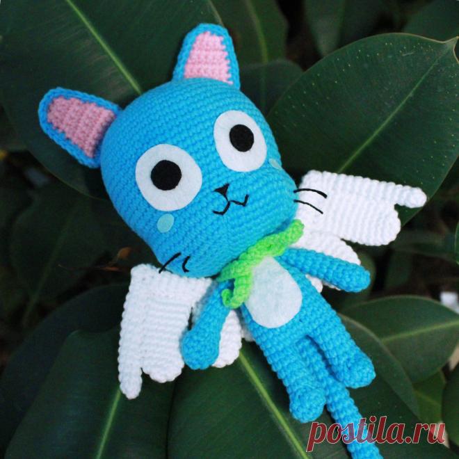 PDF Кот Хэппи крючком. FREE crochet pattern; Аmigurumi animal patterns. Амигуруми схемы и описания на русском. Вязаные игрушки и поделки своими руками #amimore - котик из аниме Fairy Tail, кот из мультфильма, кошечка, кошка, котенок.