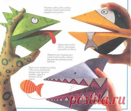 Поделки из бумаги - Головки со щелкающей пастью - оригами для детей, схема / Оригами для детей и начинающих, как сделать поделки из бумаги, схемы сборки, модульное оригами / Ёжка - стихи, загадки, творчество и уроки рисования для детей
