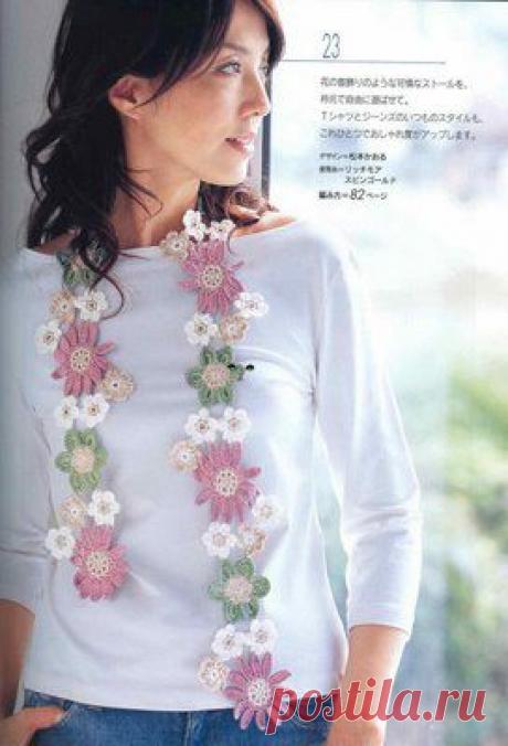 Шарф из цветочных мотивов крючком. Схемы. / pautinka.3dn.ru