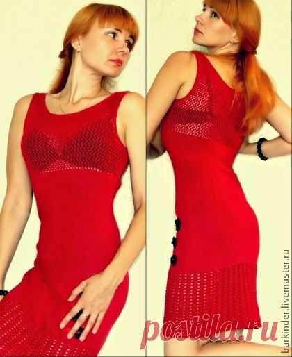 Вязаное летнее платье" Жаркий летний день" - бордовый,однотонный,платье