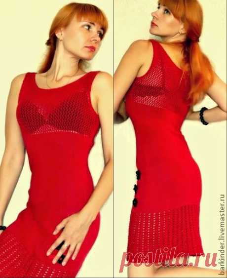 Вязаное летнее платье&quot; Жаркий летний день&quot; - бордовый,однотонный,платье