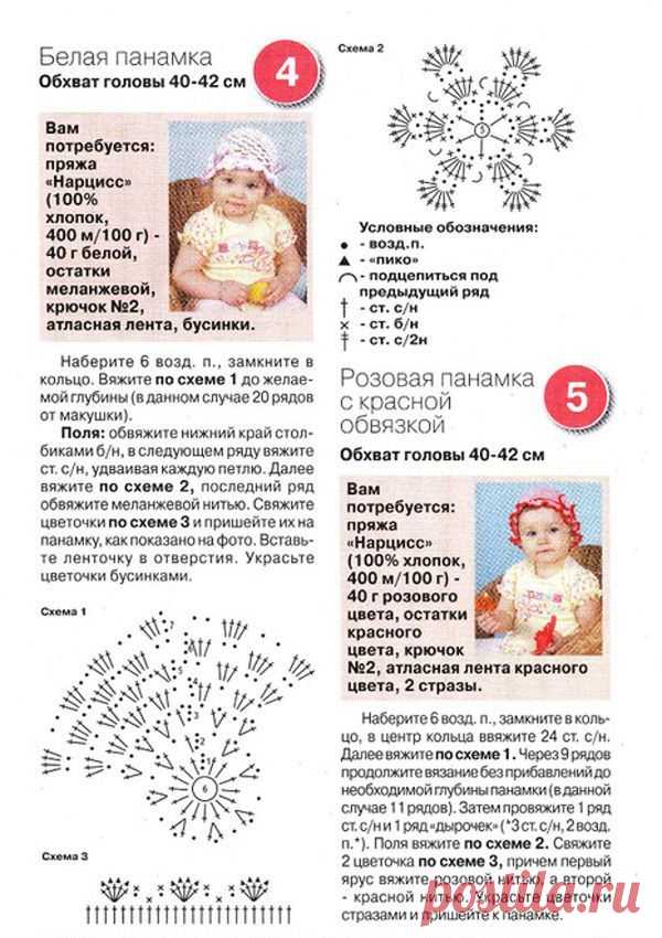 Детские панамки. Схемы вязания / Увлечения и хобби