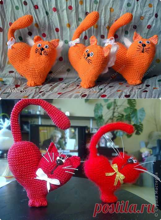 вязаный котик - валентинка.