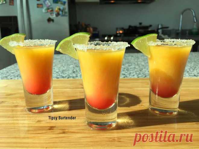 Tequila Sunrise Shot - TipsyBartender.com