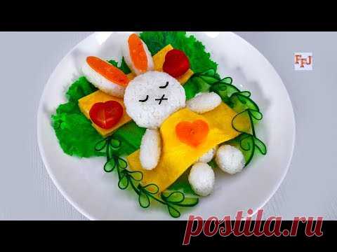 DIY Sleeping Bunny Rice with Omelet Blanket for Breakfast Preparation