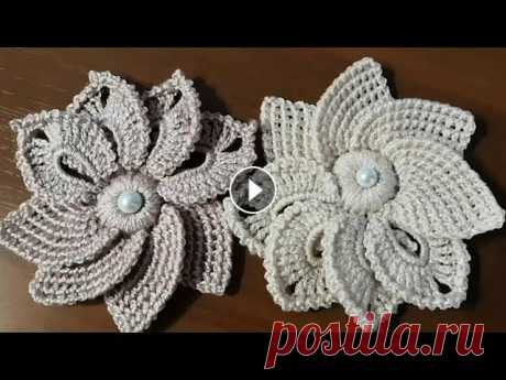 Необычный ЦВЕТОК КРЮЧКОМ. Цветок для начинающих. Flowers crocheted. Обучающее видео для начинающих. Цветок из акрила, в 100гр.-440м., крючок 2,5мм. Ссылка на пуговку...