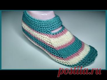 🌸🌸 Следки на двух спицах без шва на подошве. Очень простые тапочки - следки 🌸🌸