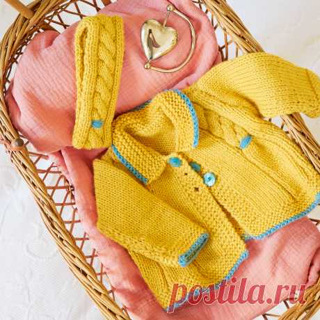 Желтый комплект для девочки - схема вязания спицами с описанием на Verena.ru