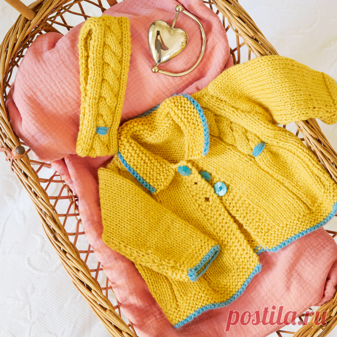 Желтый комплект для девочки - схема вязания спицами с описанием на Verena.ru