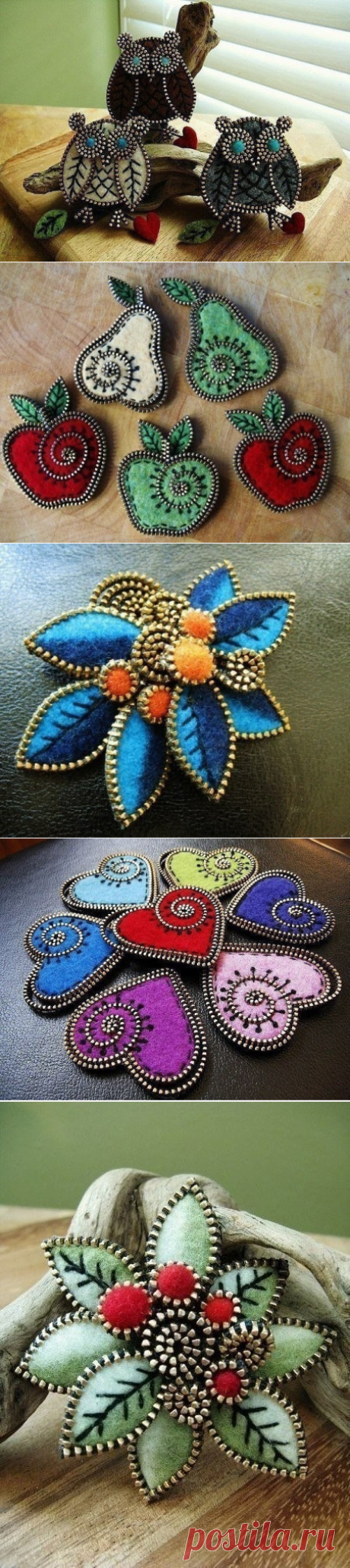 Очень красивые брошки из молний