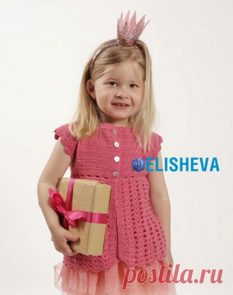 Жакет с рукавом реглан "Ажурный веер" для девочки вязаный крючком. Схема от 1 до 10 лет | Блог elisheva.ru