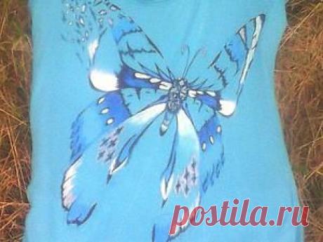 Роспись футболки &quot;Парящая бабочка&quot;. Создаем летнее настроение! - Ярмарка Мастеров - ручная работа, handmade