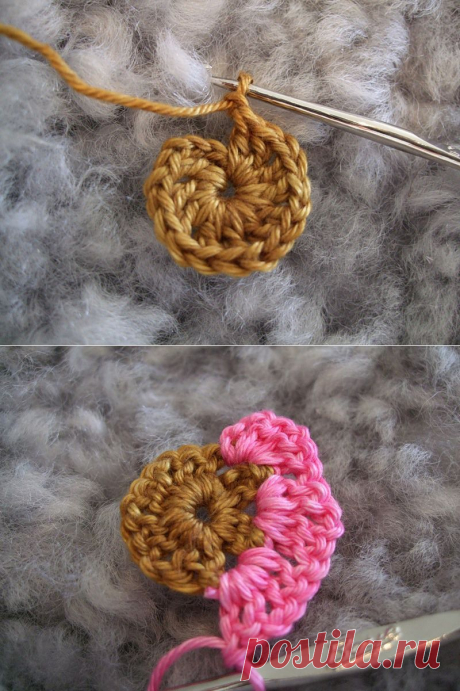 Смена цвета при вязании крючком по кругу.