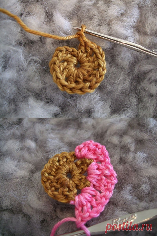 Смена цвета при вязании крючком по кругу.