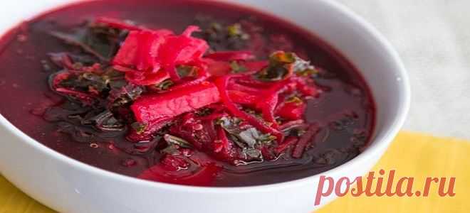 Красный борщ со свеклой, капустой, мясом, грибами и со щавелем