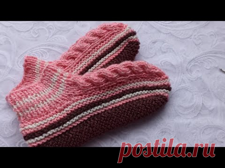 Тапочки спицами, использую остатки пряжи.
