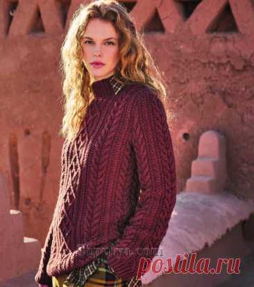 Шерстяной вязаный пуловер с «косами» и ромбами — Shpulya.com - схемы с описанием для вязания спицами и крючком