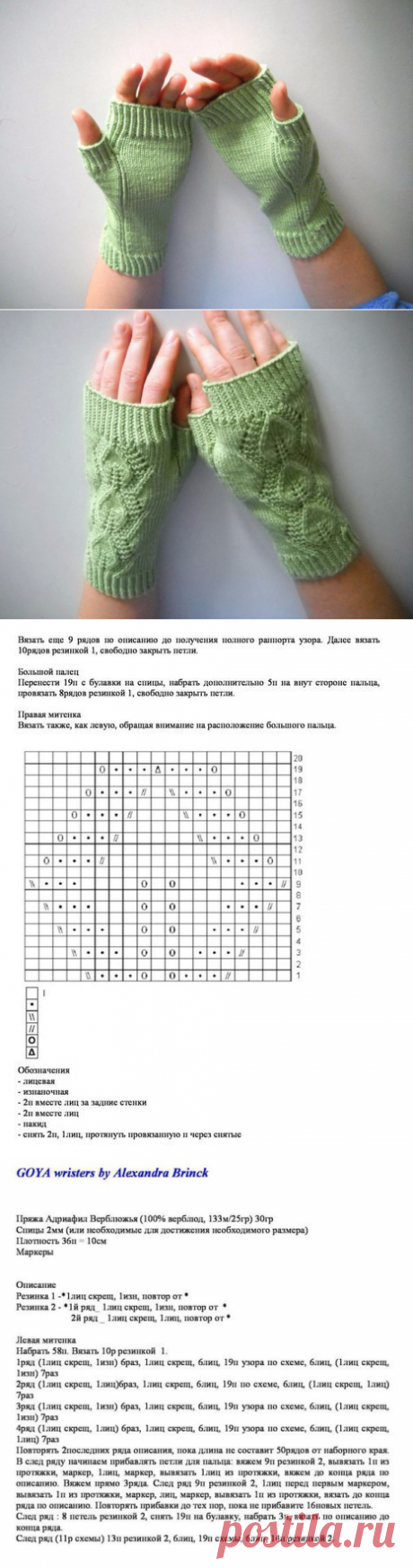 Вяжем митенки спицами. Митенки с узором "Листья" |