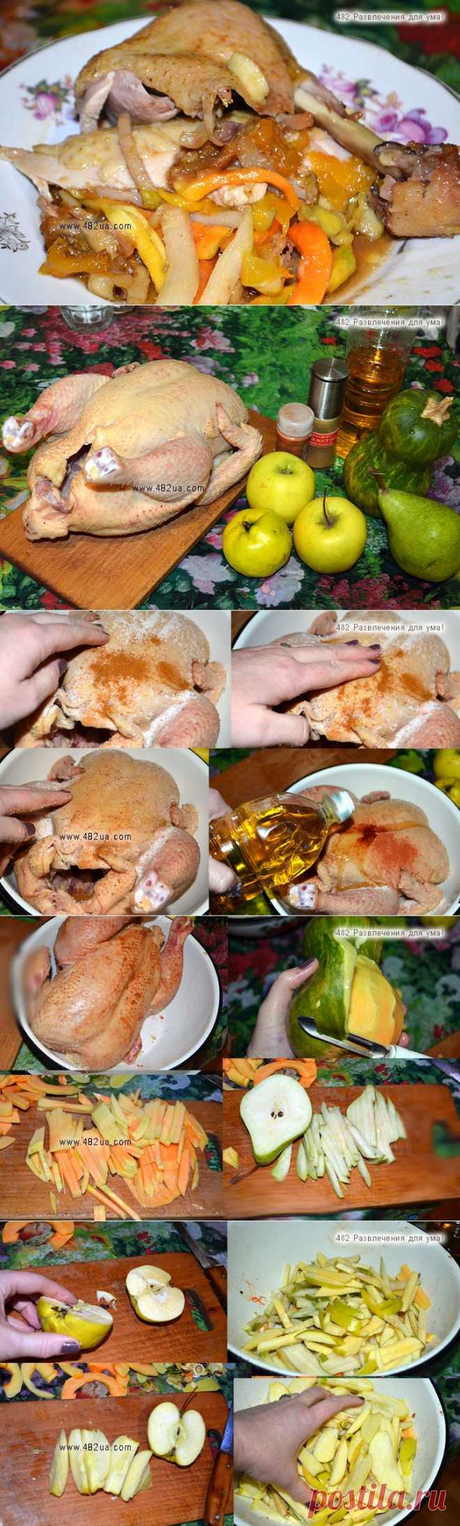 Новогодний рецепт курицы с тыквой и фруктами