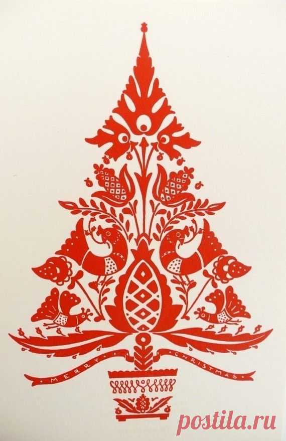RESERVED FOR JULIA Six Vintage Christmas Cards/Hungarian Folk Art