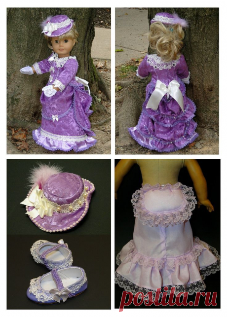OOAK 1870's Victorian Era 7 PS Gown- Lavender &amp; Ivory - 18&quot; American Girl Doll…
